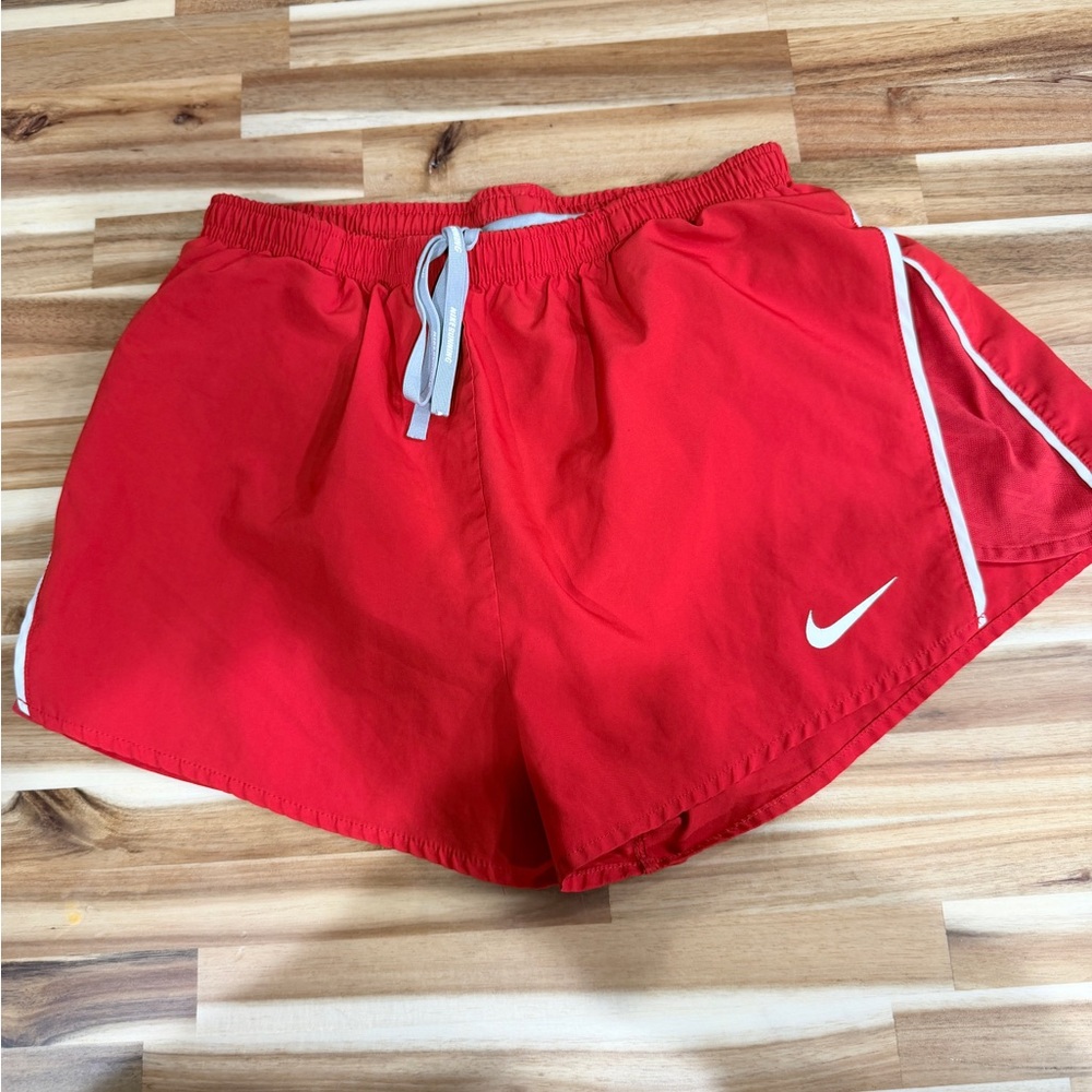 Nike Women's Red Athletic Shorts with White Accent